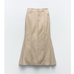 NWT ZARA Washed Effect Long Skirt Mid Rise Beige Small